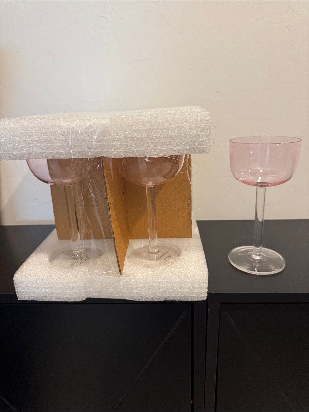 Anthropologie Pink Stemmed Coupe Glasses - Elegant Home Dining